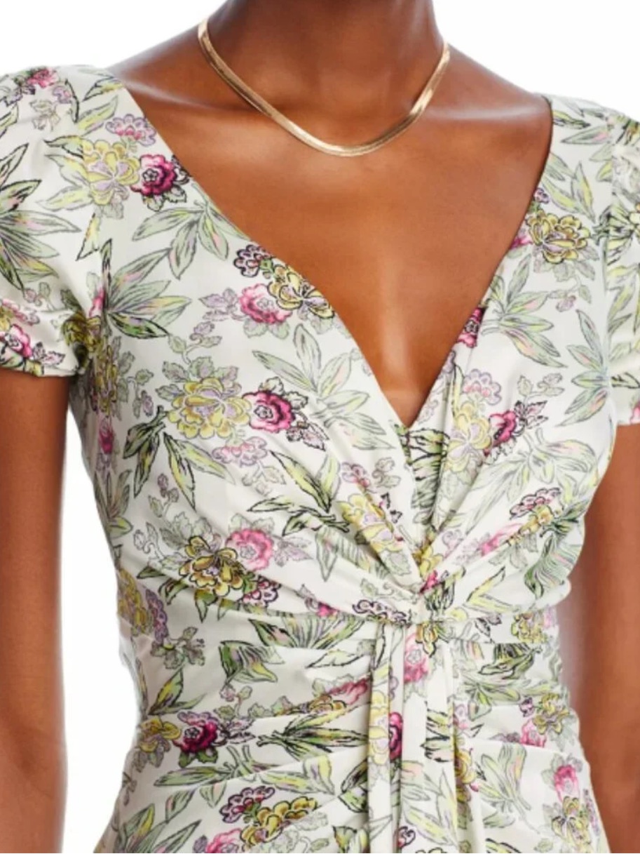 Cinq A Sept Green Floral Twist-Front Midi Dress, Size 4, Euc